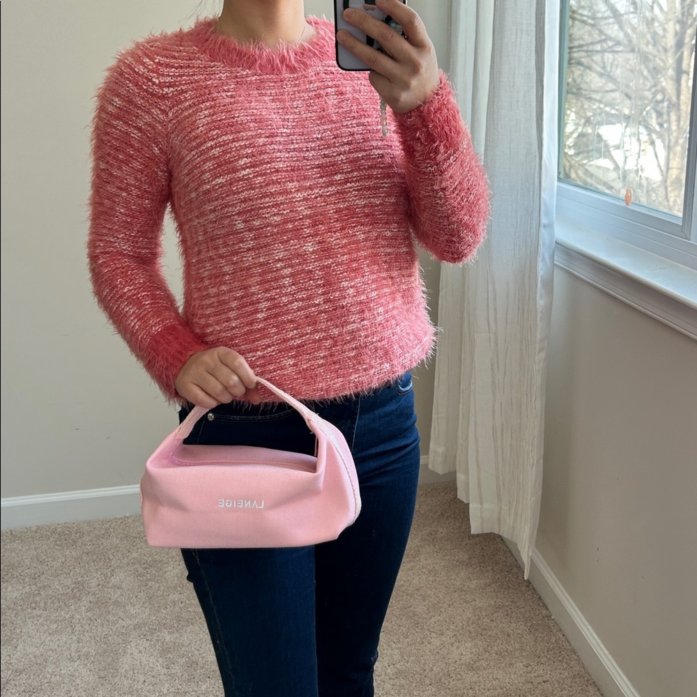 Pink canvas carry-all cosmetic bag